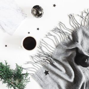Monochrome fabric and object flat lay study